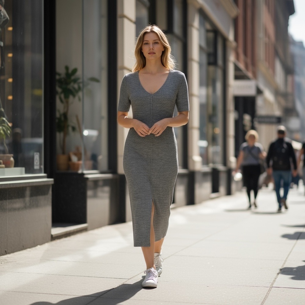 ASOS Grey Short Sleeve Sweater Dress